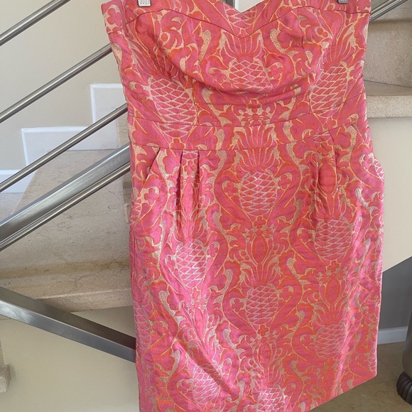 Vintage Kate Spade Elegant Pink and Gold Strapless Dress - Picture 5 of 14